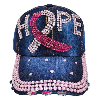 HOPE Message Bling Pink Ribbon Baseball Cap