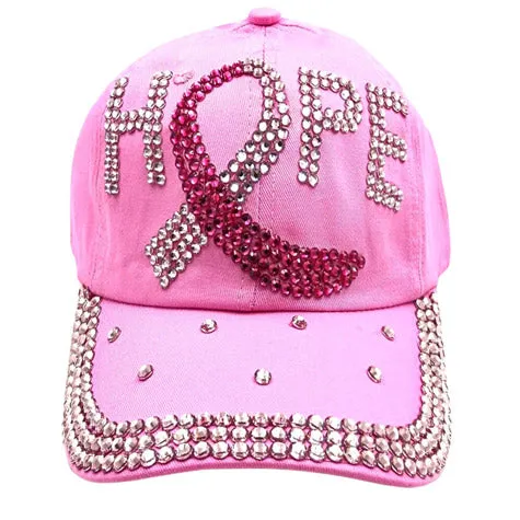 HOPE Message Bling Pink Ribbon Baseball Cap