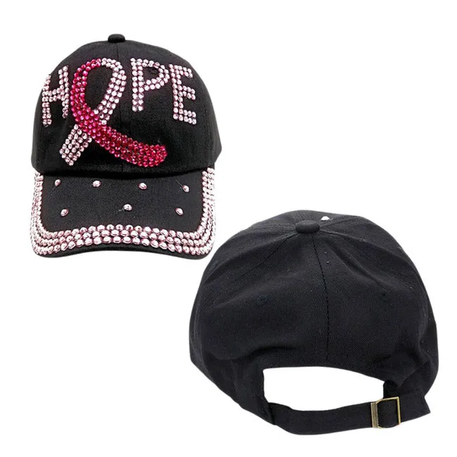 HOPE Message Bling Pink Ribbon Baseball Cap