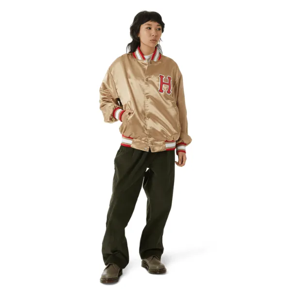 HUF Crackerjack Satin Baseball Jacket - Oatmeal