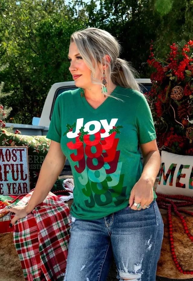 {JOY JOY JOY} Multi Joy Kelly Green V-Neck Tee