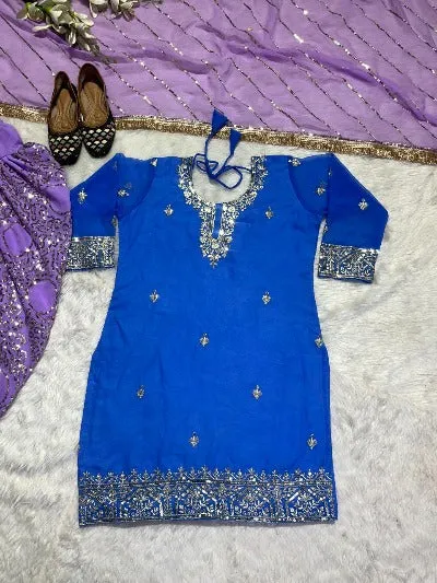 Lavender & Blue Sequence Punjabi Dhoti Salwar Suit