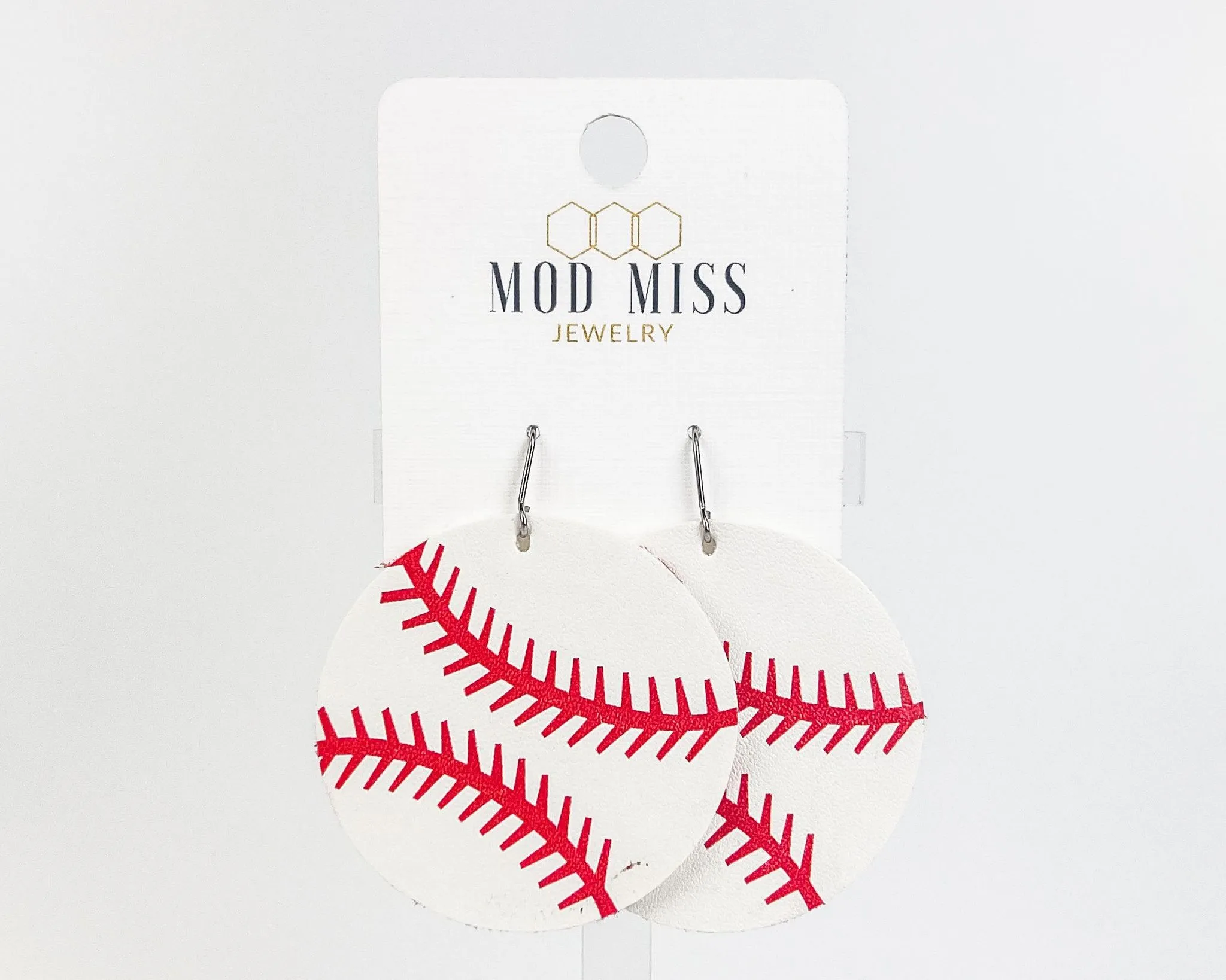 Leather Earring Round Baseball