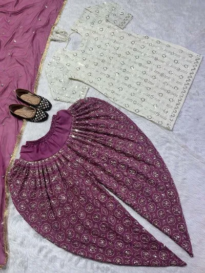 Mauve Pink & White Sequence Punjabi Dhoti Salwar Suit