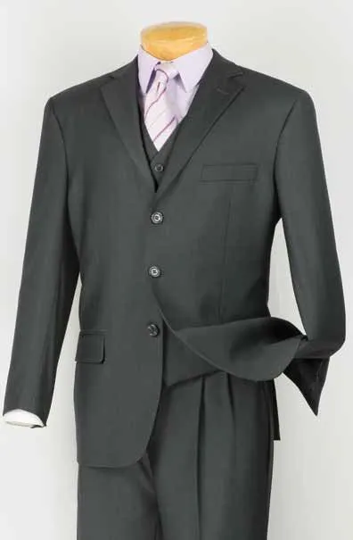 Men's Classic Three Piece ,3 buttons Suit Color Heather Gray