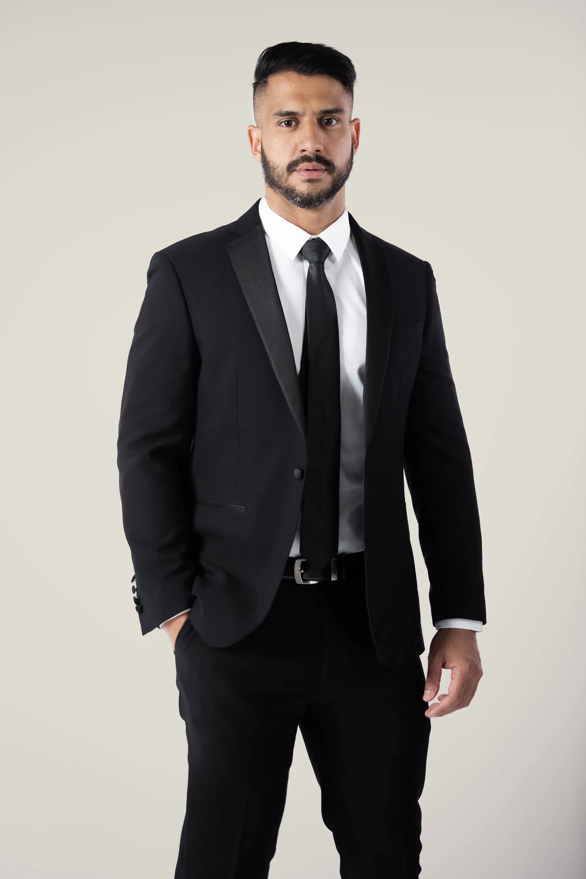 Mens Matte Black Suit with Satin Lapel