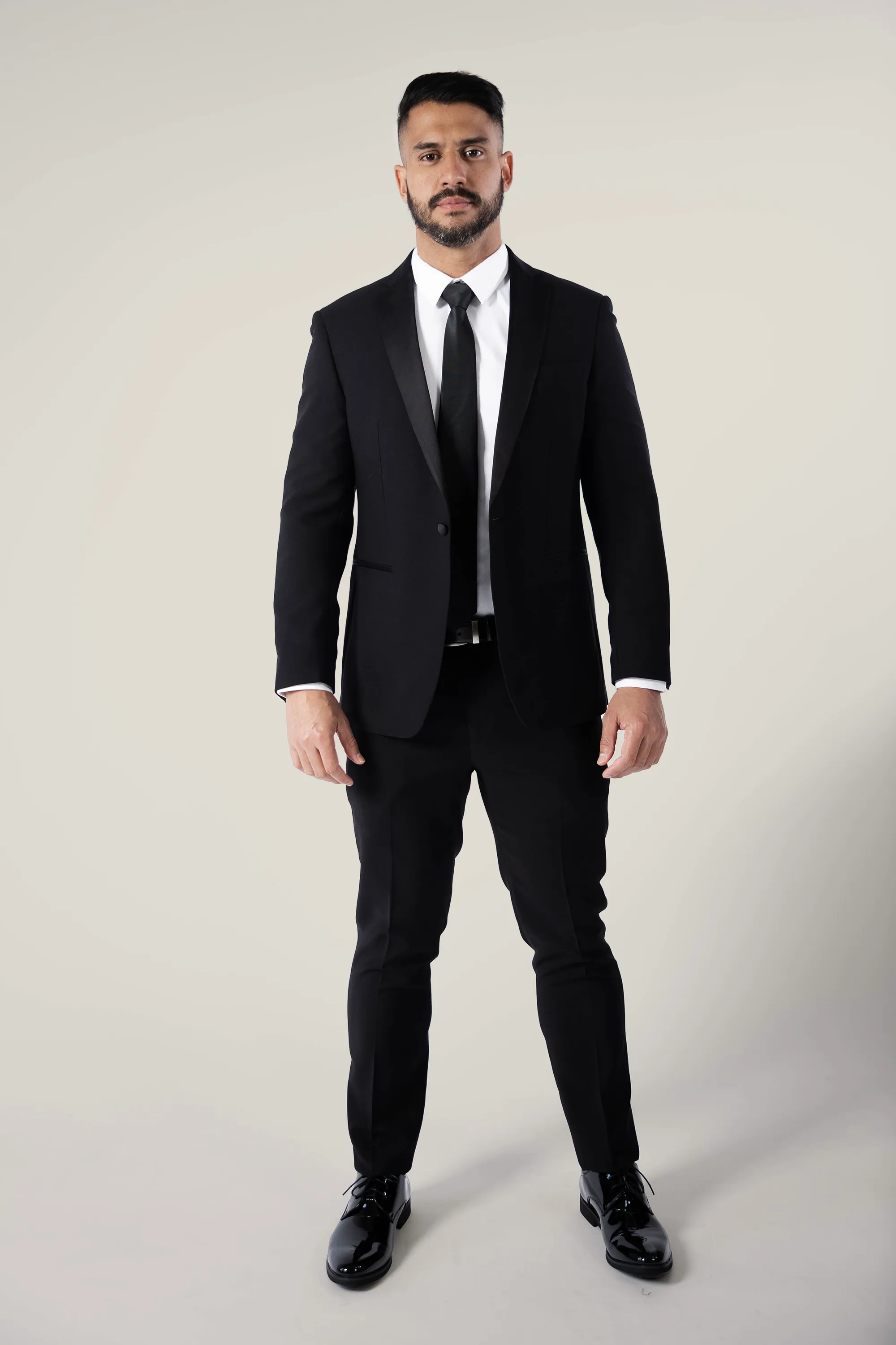 Mens Matte Black Suit with Satin Lapel