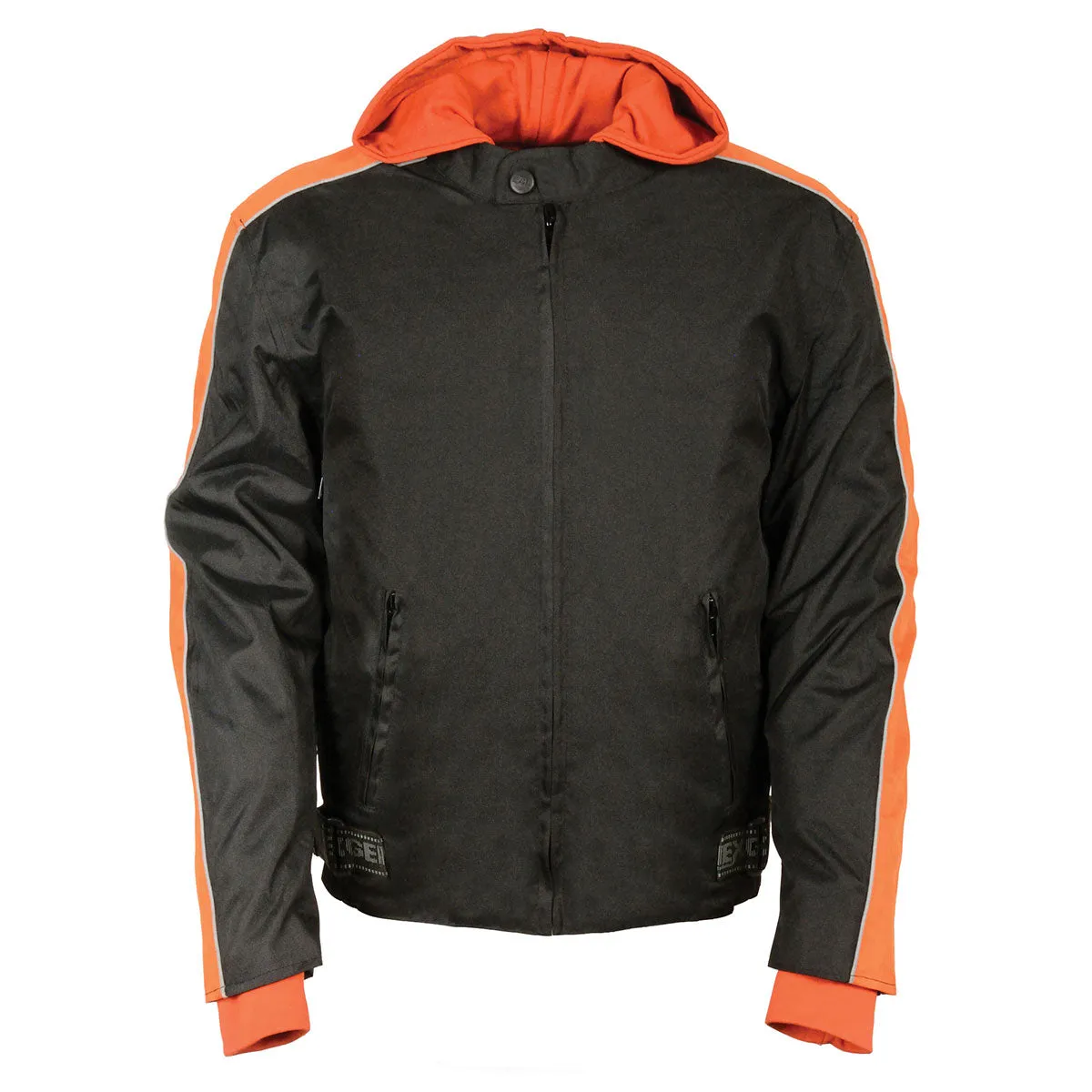 NexGen SH2035 Men's Black and Orange Nylon Racer Jacket with Hoodie