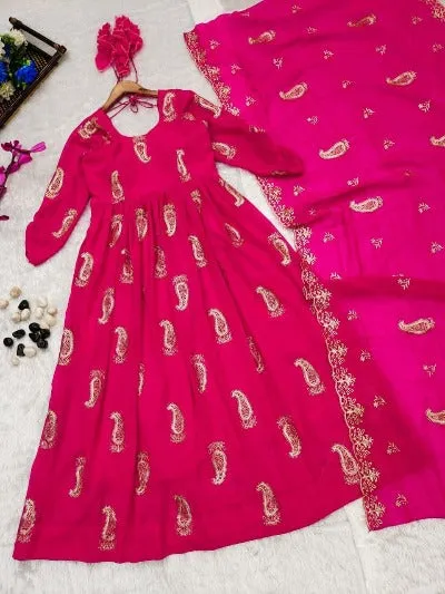 Pink Georgette Anarkali Gown Kurti with Dupatta Set