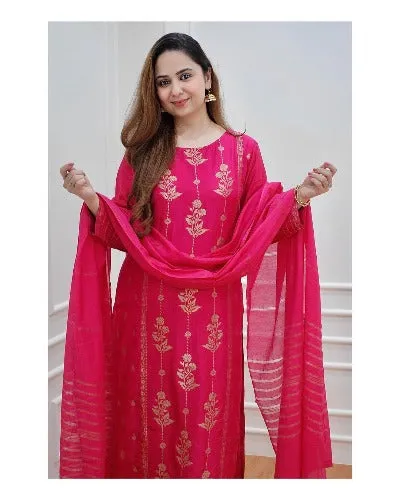 Pink Gold Cotton Salwar Suit