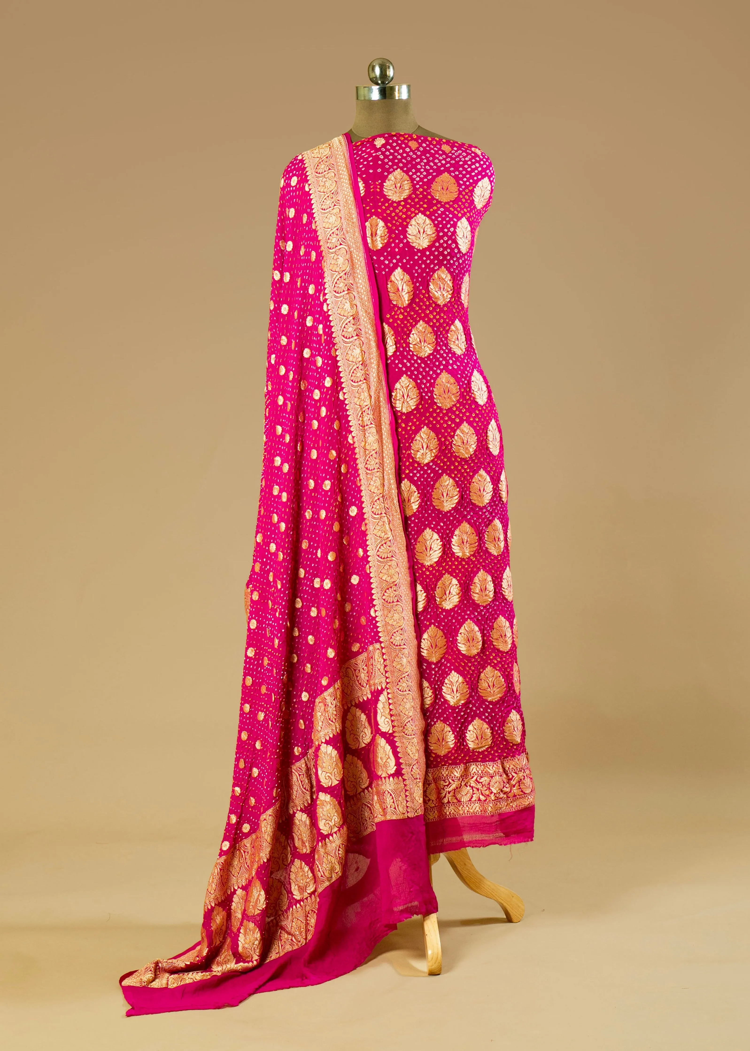 Pure Georgette Magenta Pink Bandhani Suit