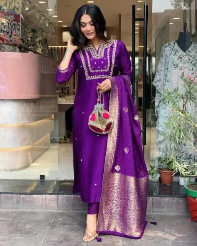 Purple Heavy Sequence & Adda Work Salwar Suit Set