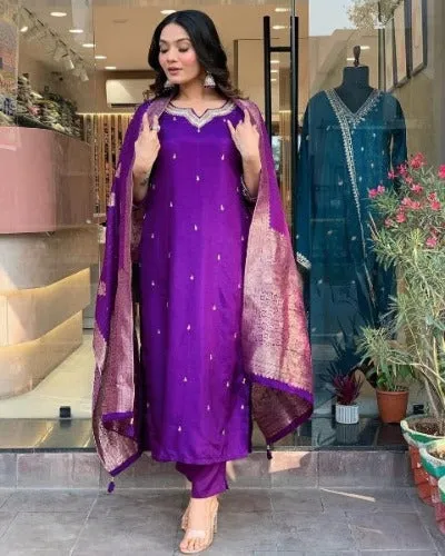 Purple Heavy Sequence & Adda Work Salwar Suit Set