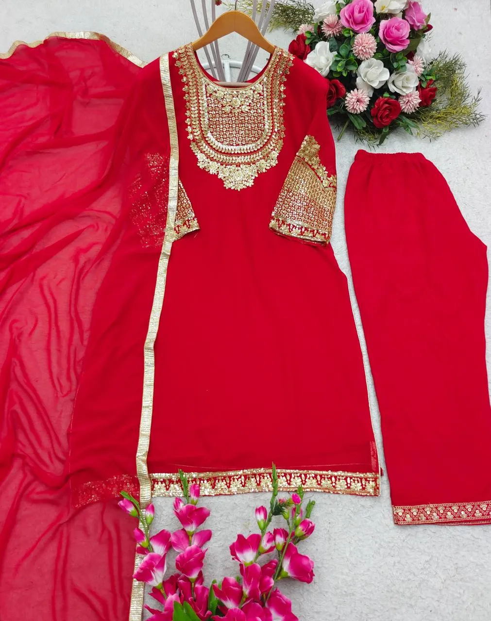 Red Party wear Sequins Women Suit