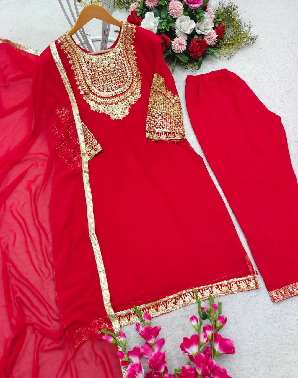 Red Party wear Sequins Women Suit