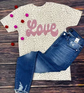 {ROSE GOLD LOVE} Rose Gold Glitter Natural Leopard Crew Neck Tee