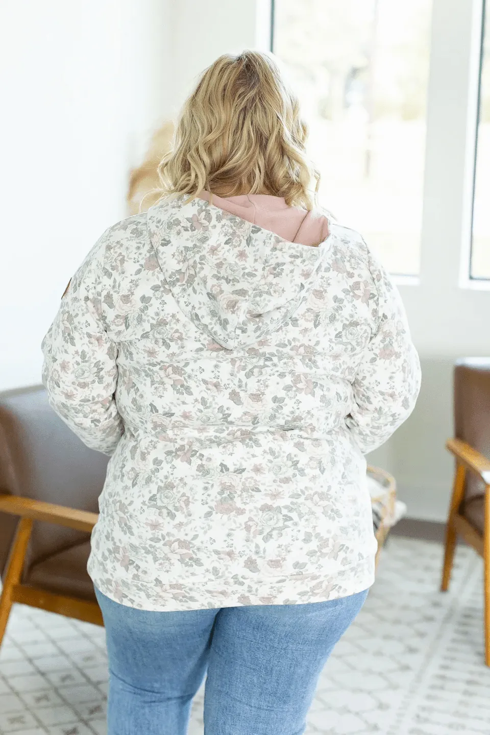 Spring Forward Half Zip Hoodie in White Floral