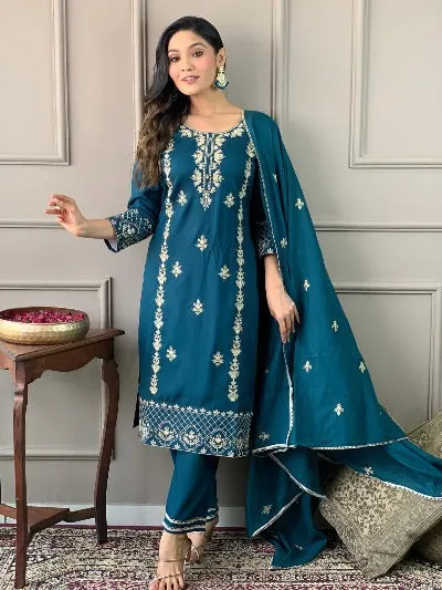 Turquoise Blue Heavy Embroidered Salwar Suit Set