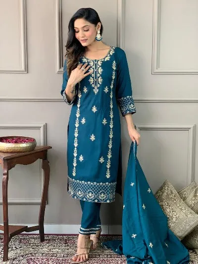 Turquoise Blue Heavy Embroidered Salwar Suit Set