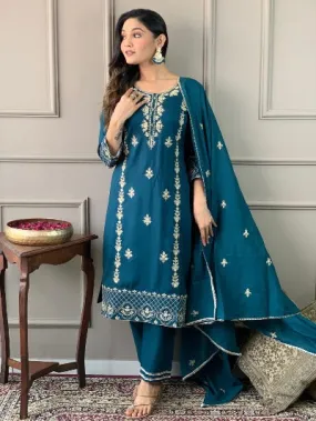 Turquoise Blue Heavy Embroidered Salwar Suit Set