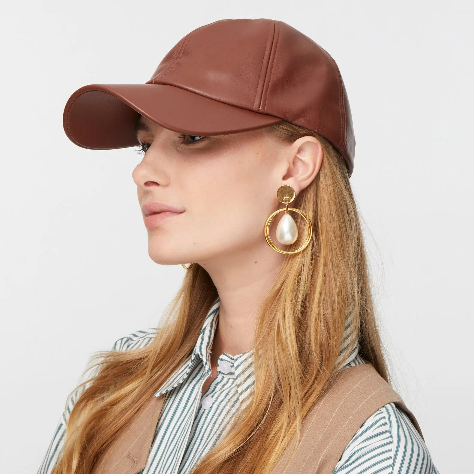 WALNUT FAUX LEATHER BASEBALL CAP