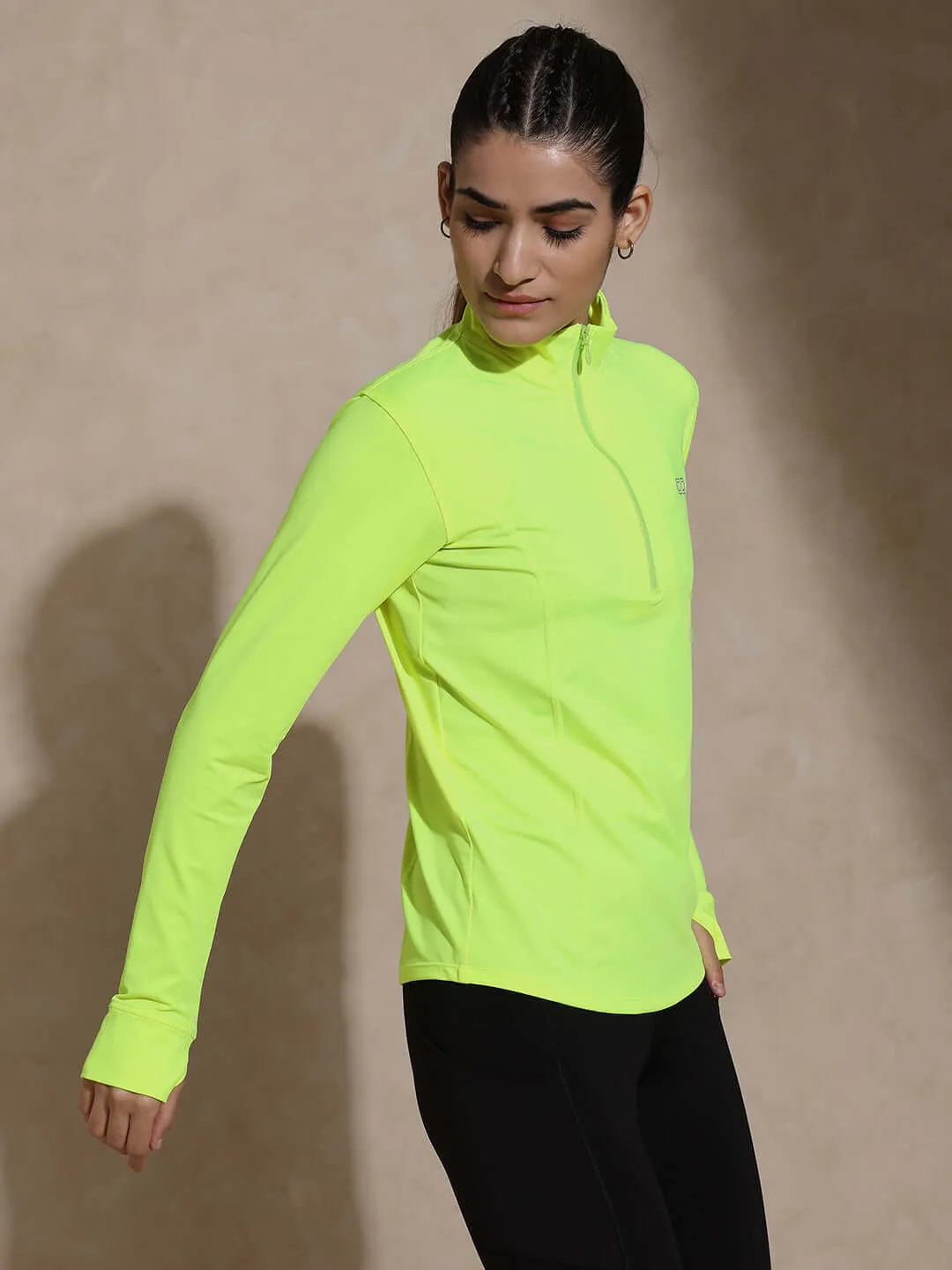 Women's Ath Runner Zip Neck Safety Yellow