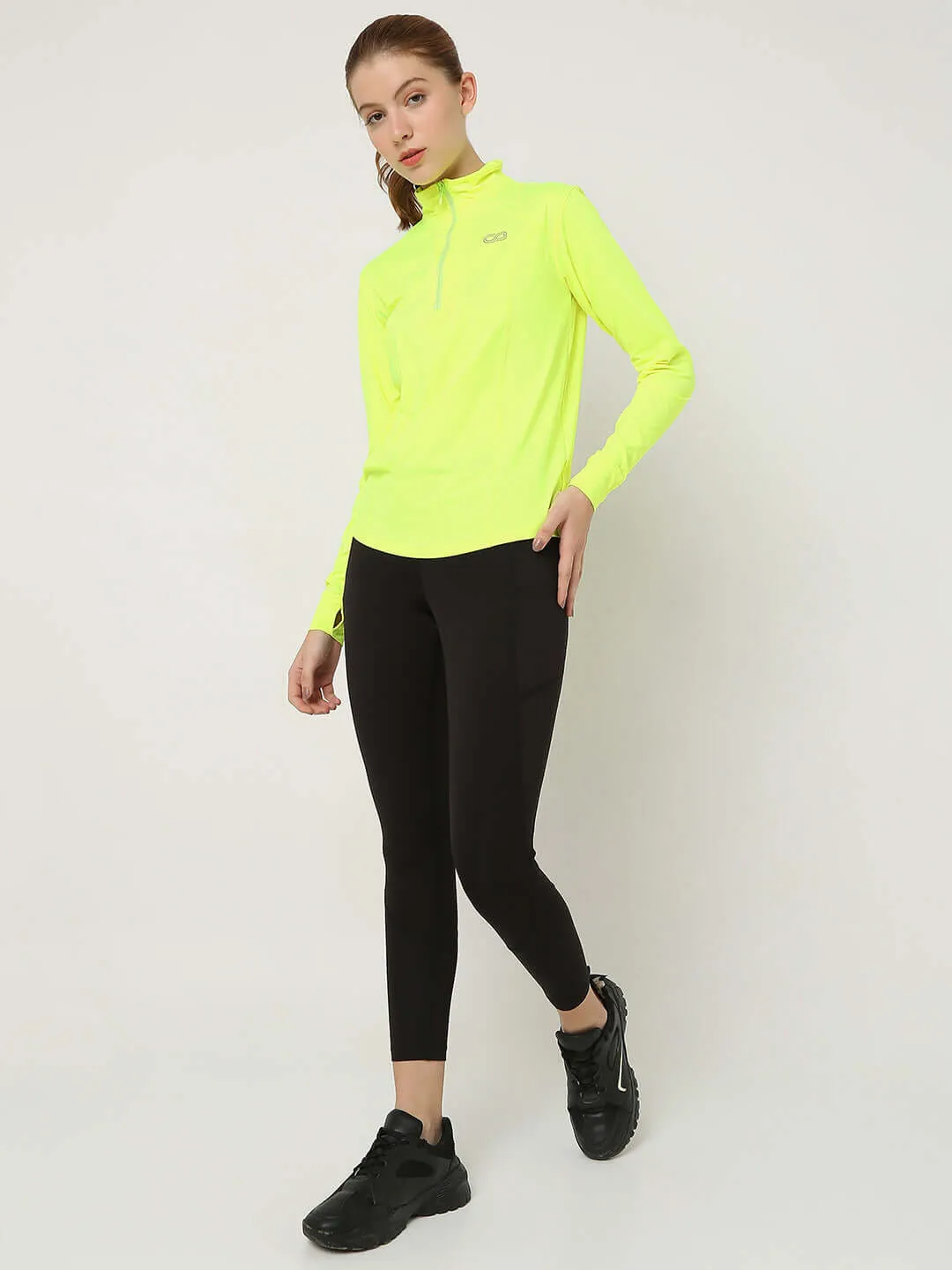 Women's Ath Runner Zip Neck Safety Yellow