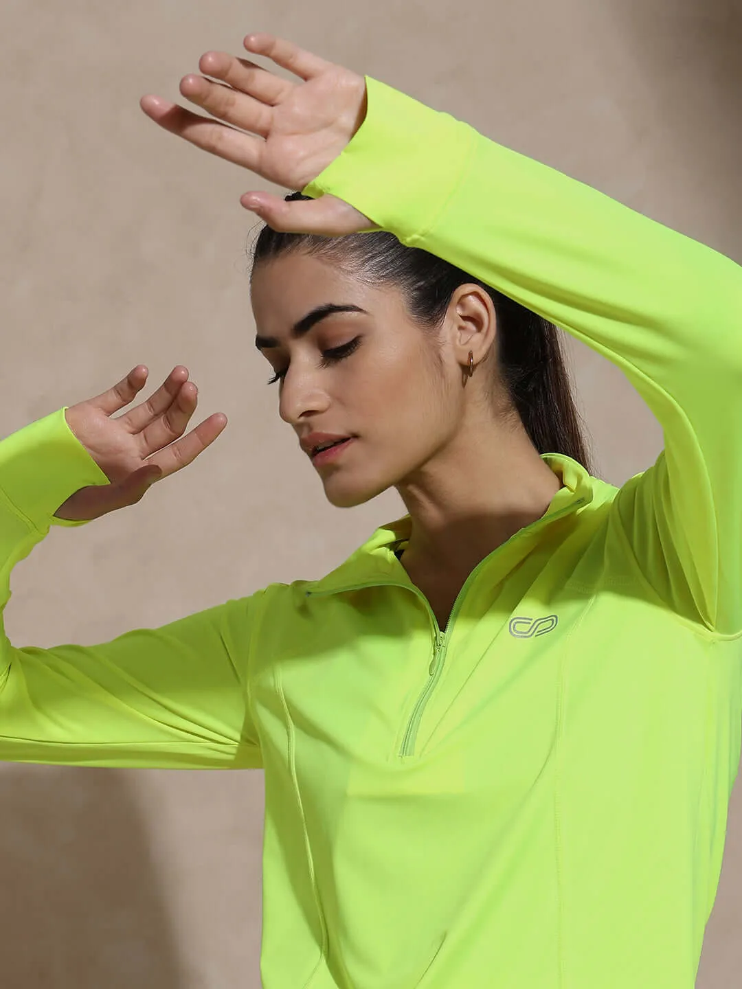 Women's Ath Runner Zip Neck Safety Yellow