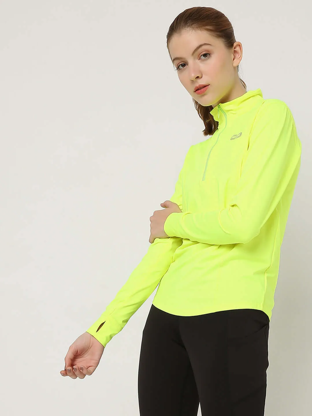 Women's Ath Runner Zip Neck Safety Yellow