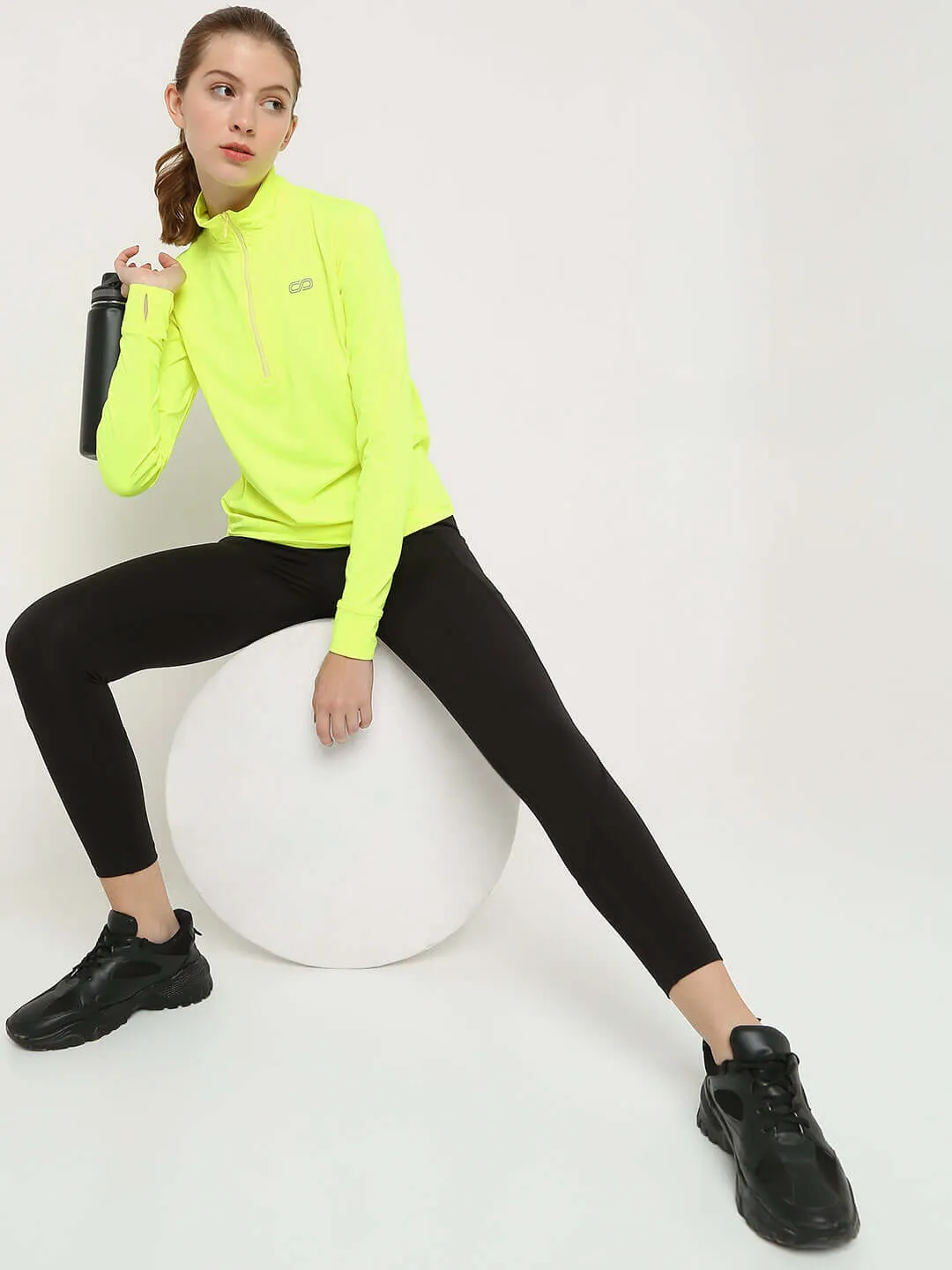 Women's Ath Runner Zip Neck Safety Yellow