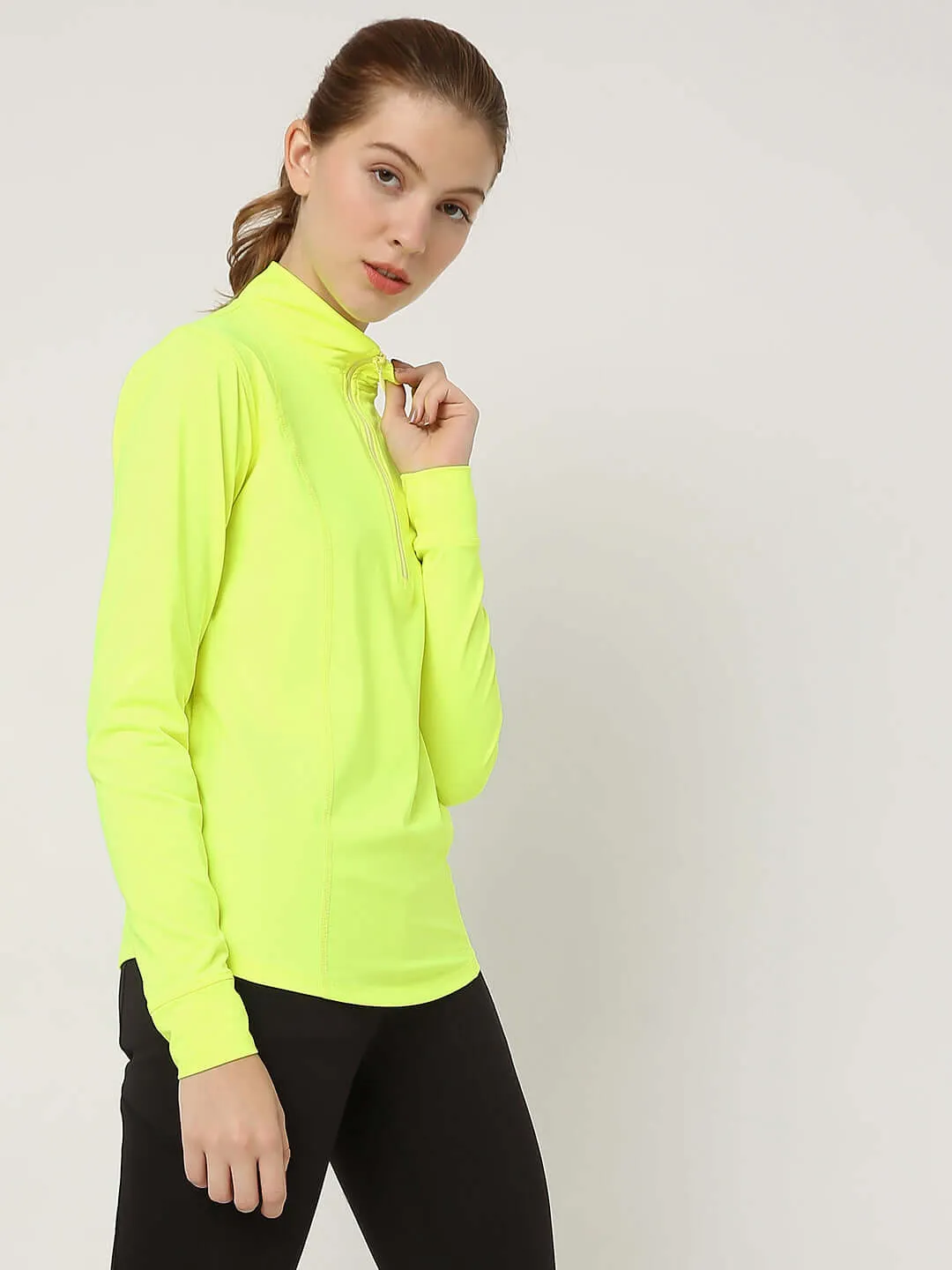 Women's Ath Runner Zip Neck Safety Yellow