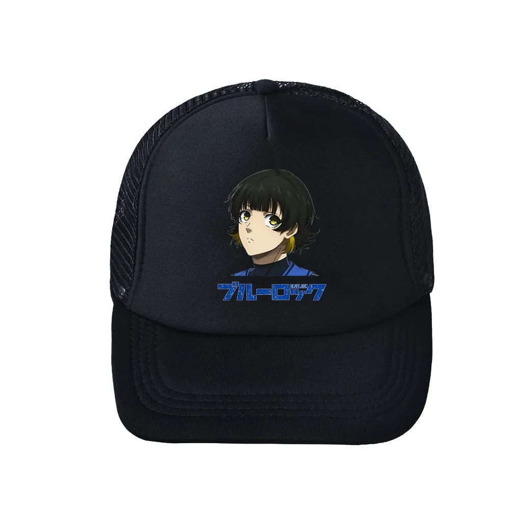 Yoichi Isagi Anime Bluelock Trucker Peaked Cap Unisex Black White Baseball Caps