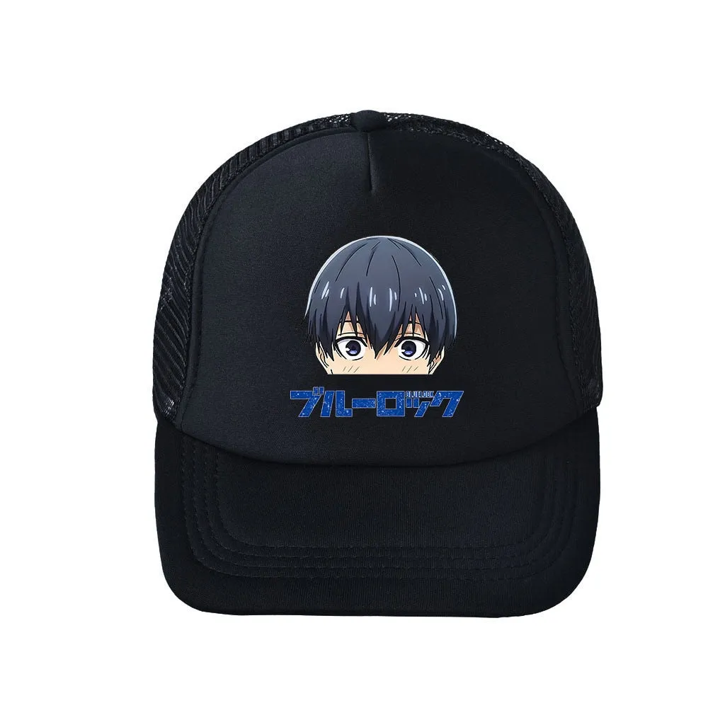 Yoichi Isagi Anime Bluelock Trucker Peaked Cap Unisex Black White Baseball Caps