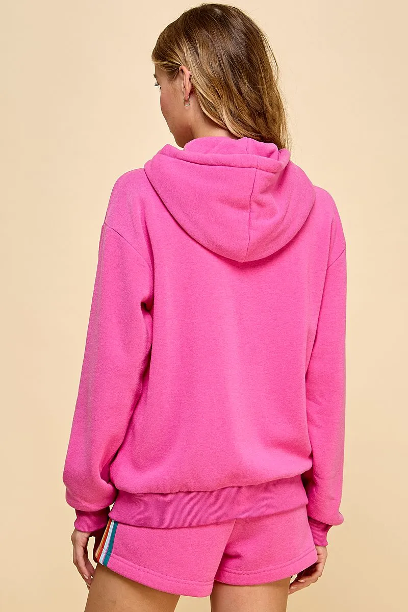 Zipper Front Sweater Hoodie Featuring Multi-Color Striped Detailed Front